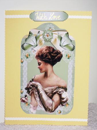 Vintage Lady on Floral Tag with Butterflies by Wayne Swan