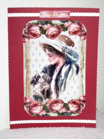 Vintage Lady in Bonnet with Puppy in Shabby Chic Rose Tag by Wayne Swan