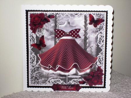 Red Polka Dot Dress with Paper Bow Card Front Kit by Wayne Swan