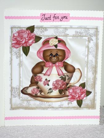Teddy in Bonnet with Teacup 8x8 by Wayne Swan