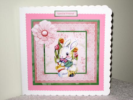 Easter Rabbit Painting Eggs Card with Decoupage by Wayne Swan