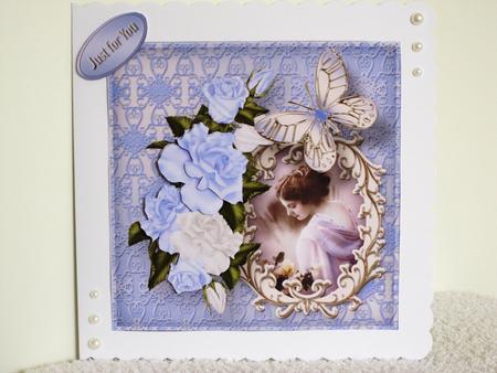 Portrait with Blue Roses Decoupage Card by Wayne Swan