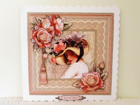 Vintage Lady in Peach Rose Hat 8x8 Mini Kit & Decoupage by Wayne Swan