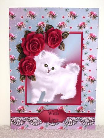 White Kitten Multi Use Decoupage Card Front by Wayne Swan