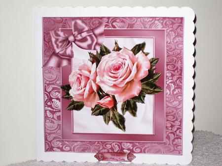 Pink Roses in Ornate Frame with Bow 8x8 by Wayne Swan