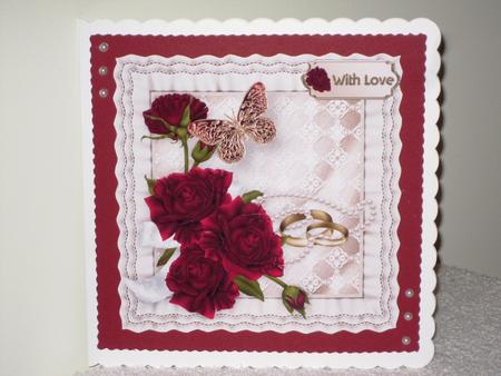 Red Rose Romance Frilly Cushion Card Front by Wayne Swan