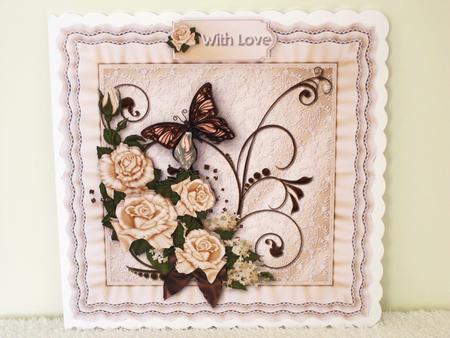 Cream Roses Frilly Cushion Card Front by Wayne Swan