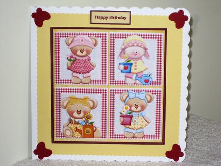 Garden Teddy Bears Team Card with Toppers and Decoupage by Wayne Swan