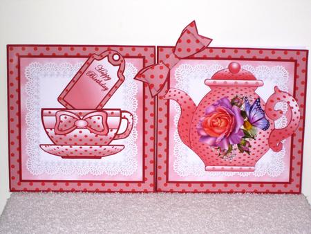Teapot Square Card - Pink Polka Dots by Wayne Swan