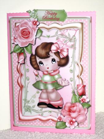 Cute Girl with Pink Roses 7x5 Card Front by Wayne Swan
