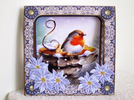 Christmas Blue Robin 7inch Vintage Tent Card Mini Kit by Wayne Swan