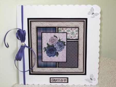 Vintage Lace and Fabric Purple Rose Square Panel Card by Wayne Swan