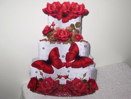 Wonderful Red Rose Wedding Cake Shaped Card Kit by Wayne Swan