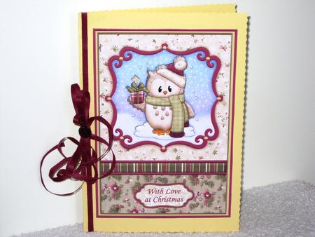 Ozzie Owl with Gift Christmas Card Topper & Decoupage by Wayne Swan