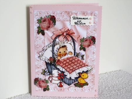 Vintage Baby Girl in a Basket with Bow and Roses by Wayne Swan