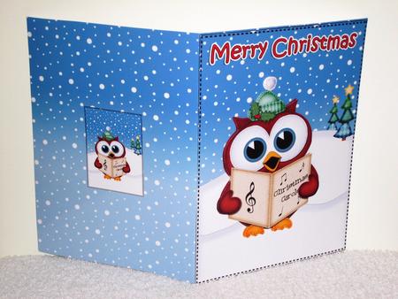 Christmas Carol Singing Little Hoot Owl 5x7 Matching Insert by Wayne Swan