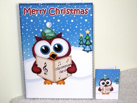 Christmas Carol Singing Little Hoot Owl 5x7 3D Decoupage by Wayne Swan