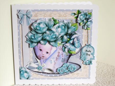 Beautiful Baby Boy Cup of Roses Card Front Kit by Wayne Swan