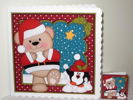 8x8 Xmas Livvy Bear Snowball Fight Mini Kit 3D Decoupage by Wayne Swan