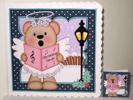 8x8 Xmas Livvy Bear Carol Singing Angel 3D Decoupage by Wayne Swan