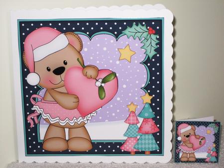 8x8 Xmas Livvy Bear Love Heart Mini Kit 3D Decoupage by Wayne Swan