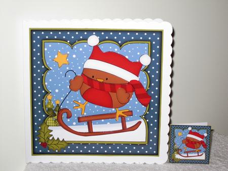 8x8 Xmas Sledging Bobbin Robin Mini Kit 3D Decoupage by Wayne Swan