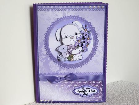 Cute Dog and Cat with Flowers Card Front by Wayne Swan