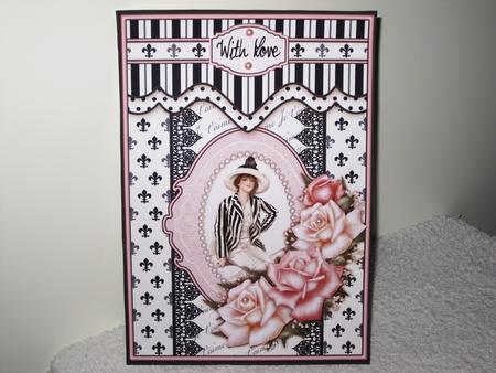 Vintage Lady in Black & Cream Stripes Decoupage by Wayne Swan