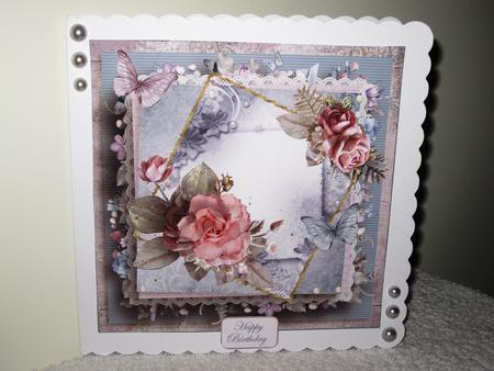 Pink Rose and Butterfly Card by Wayne Swan
