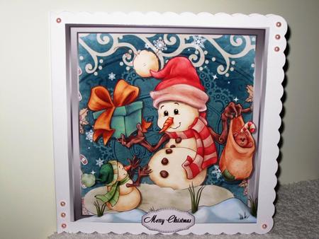 Snowman Giving Out Presents 8x8 by Wayne Swan