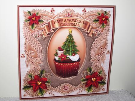 Christmas Tree Cupcake in a Lace Frame Decoupage by Wayne Swan