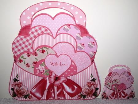 Pink Hearts Stuffed with Love Handbag Shaped Card Kit by Wayne Swan