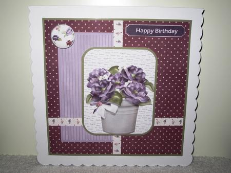 Purple Flower Pot Plant Card and Decoupage by Wayne Swan