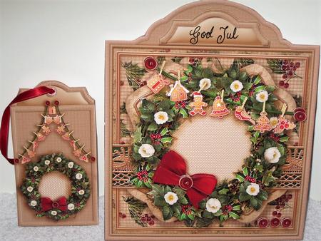 Triangular Base Shabby Chic Christmas Roses & Holly Wreath by Wayne Swan