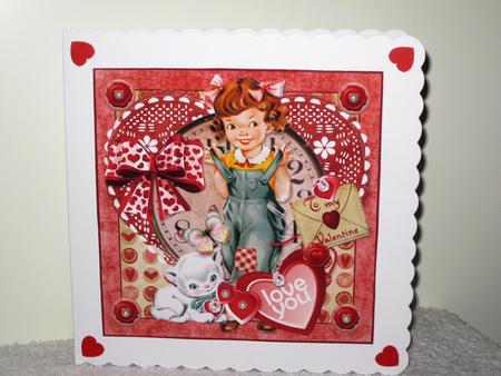 Cute Ponytail Girl and Kitten Valentine by Wayne Swan