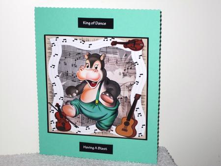 Dancing Hippopotamus 7x7 Card and Decoupage by Wayne Swan