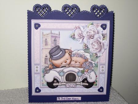 Wedding Bears in Car 8x8 White Wedding Mini Kit & Decoupage by Wayne Swan