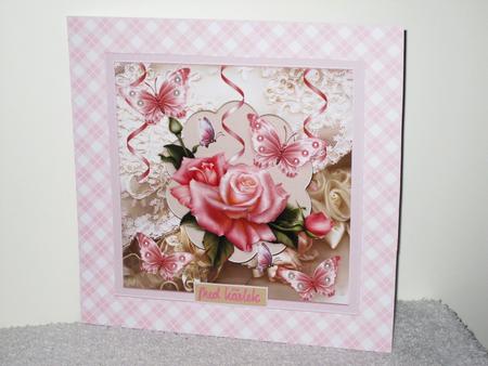 Pink Rose 7.5x7.5 Card with Decoupage by Wayne Swan