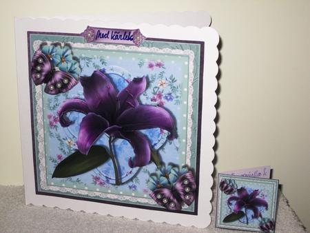 Purple Lilly Flutters Card Front Kit by Wayne Swan
