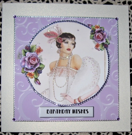 Art Deco female birthday card topper for 6x6 card with roses by Wendy De Winter