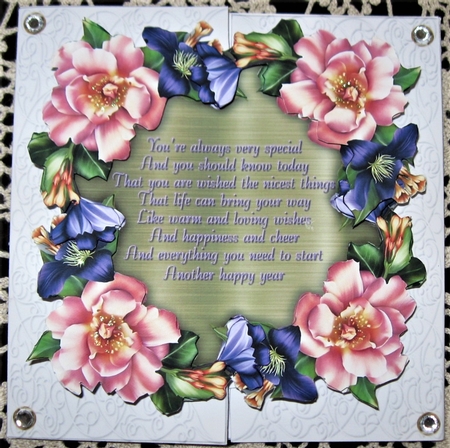 Folded Front Card - Clematis and Rose by Wendy De Winter