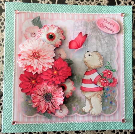 Teddy and Flowers - Decoupage Card Mini Kit by Wendy De Winter