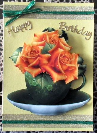 Floral Teacup & Saucer Decoupage Sheet - Hot Yellow Roses by Wendy De Winter