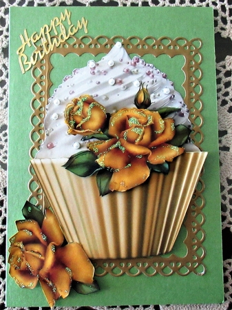 Floral cupcake Decoupage Sheet - Golden Roses by Wendy De Winter