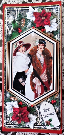Art Deco Christmas DL Card Front 03 With Decoupage by Wendy De Winter