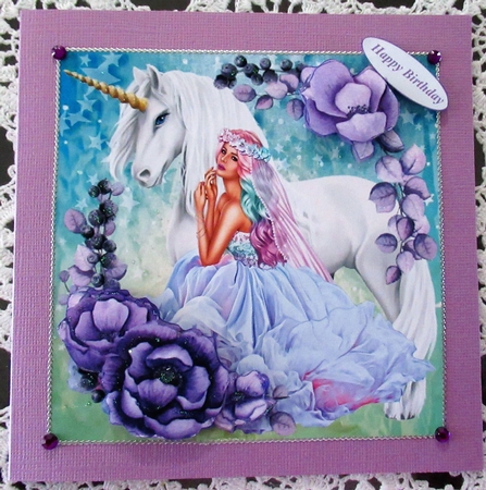 Fairy Princess and Unicorn with Rose Decoupage by Wendy De Winter