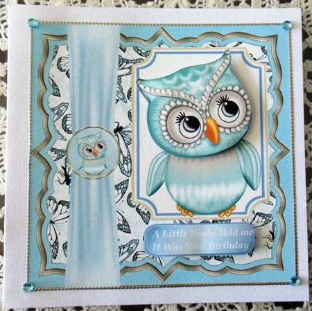 Blue little birdy card front by Wendy De Winter