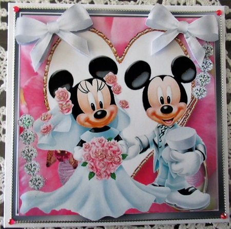  wedding with mickey and minnie with hearts and diamonds 8x8 by Wendy De Winter