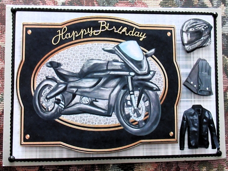 Black motor bike framed card front by Wendy De Winter
