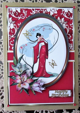 A5 Beautiful Oriental Lady Card Front, Topper, Decoupage & Sentiments by Wendy De Winter